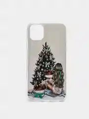 Бирюзовый чехол iPhone 11, 12/ 12 Pro 6.1 mini, 7/ 8/ SE 2020, 5/ 5s /se 2016 с новогодним рисунком