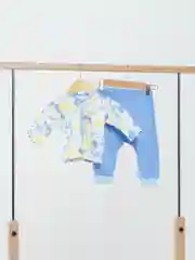 Голубой плзунки/комплект для новорождённых/штанишки и кофточка/распашонка/хлопок/детские