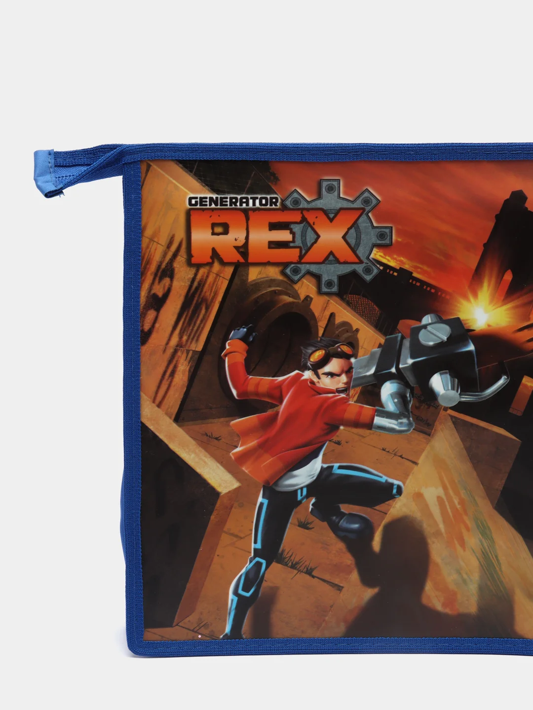 Синий папка школьная для тетрадей (труда) "Generator Rex", 2 отделения, А4, на молнии, без ручек