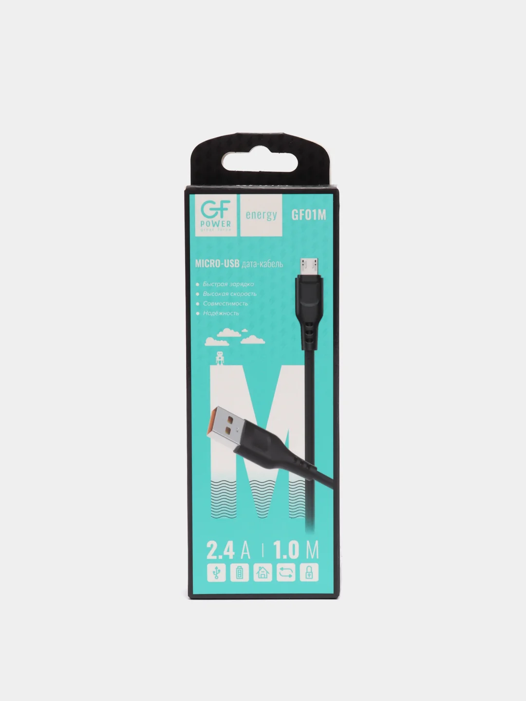 Черный кабель зарядный GF POWER, 1 м, Micro-USB/Type-C/Lighthing для Android и Apple iPhone