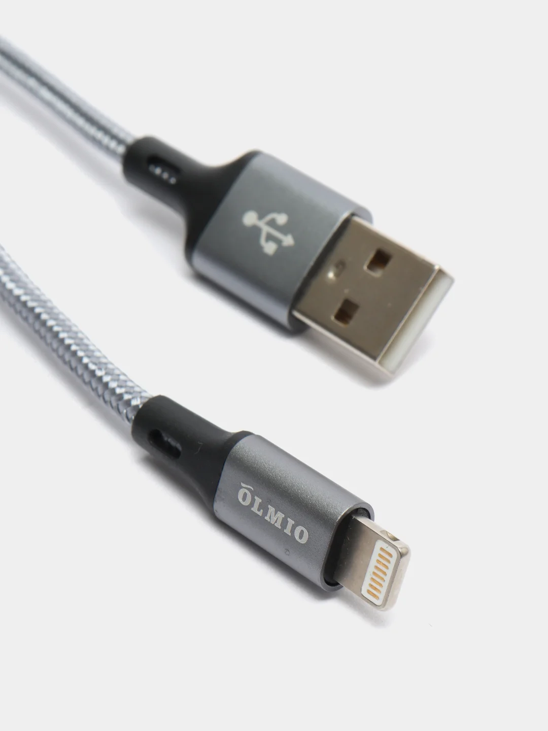 Серый кабель Olmio Basic lightning для iPhone (Айфон), c быстрой зарядкой, 1,2 м