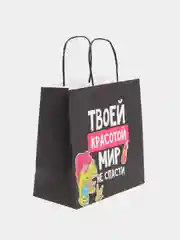 Пакет подарочный с надписью "Твоей красотой мир не спасти"
