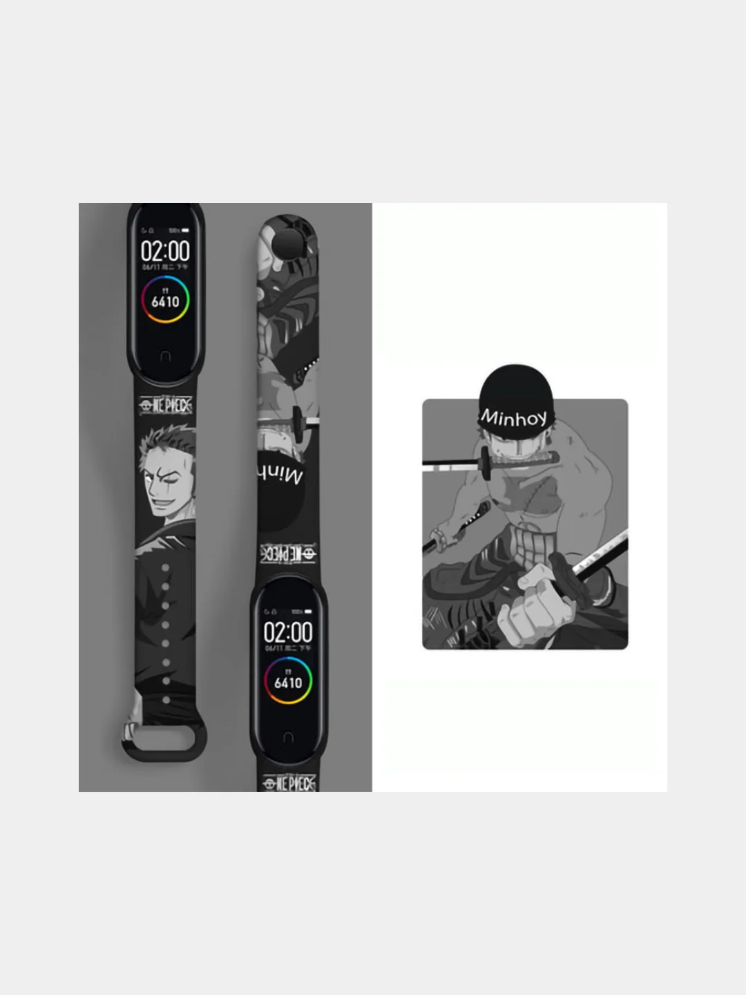 Тёмно-серый силиконовый ремешок с принтом для Xiaomi Mi Band 7 / 3 / 4 / 5 / 6