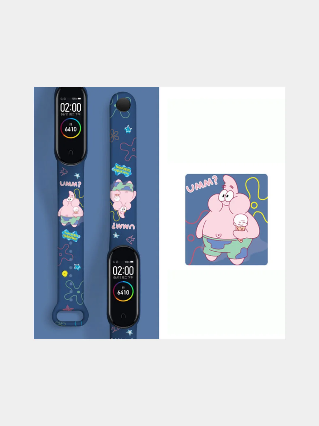 Синий силиконовый ремешок с принтом для Xiaomi Mi Band 7 / 3 / 4 / 5 / 6