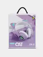 Лавандовый беспроводные Bluetooth наушники c кошачьими ушками cat EAR STN-28, светящиеся