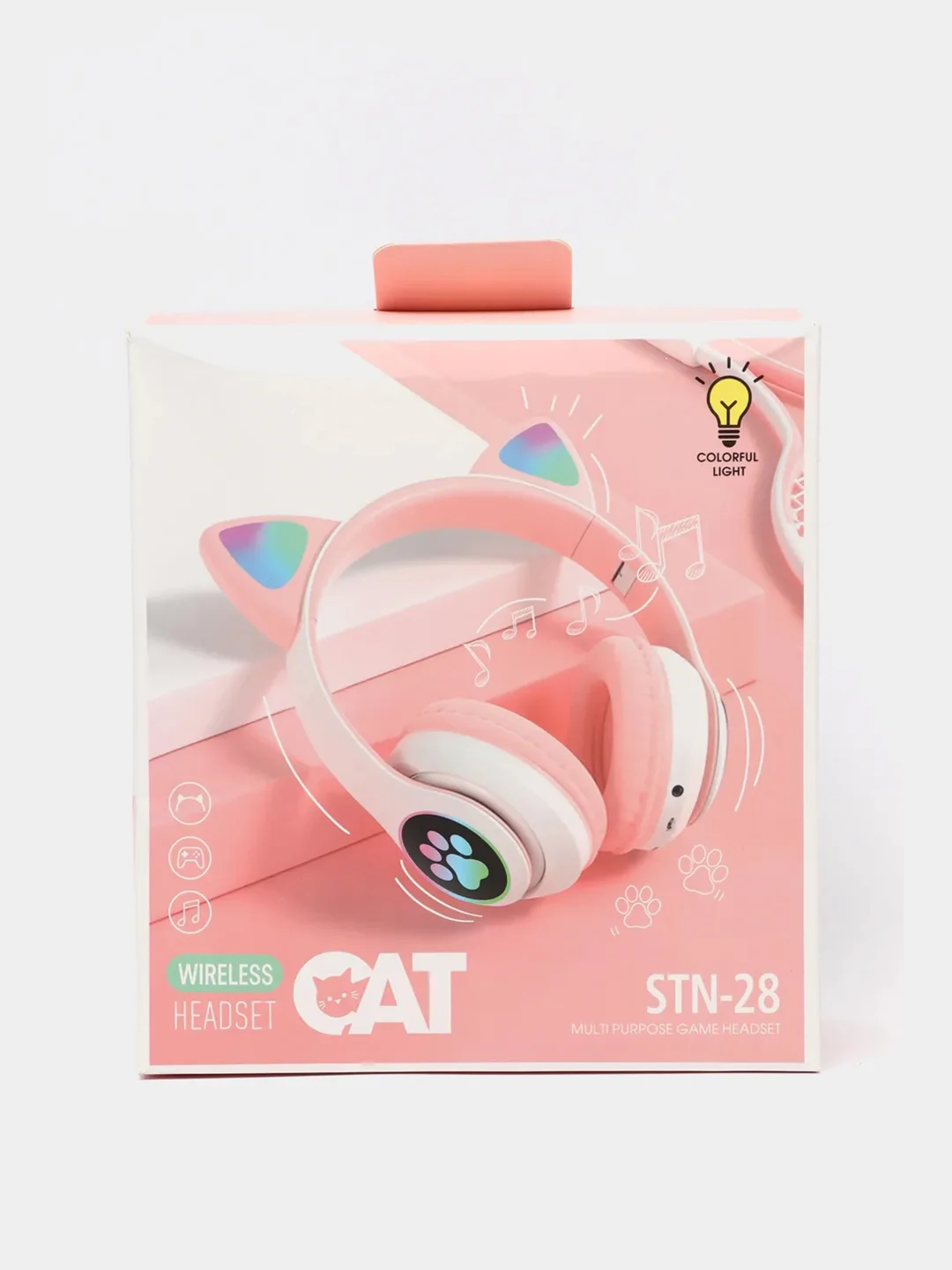Розовый беспроводные Bluetooth наушники c кошачьими ушками cat EAR STN-28, светящиеся