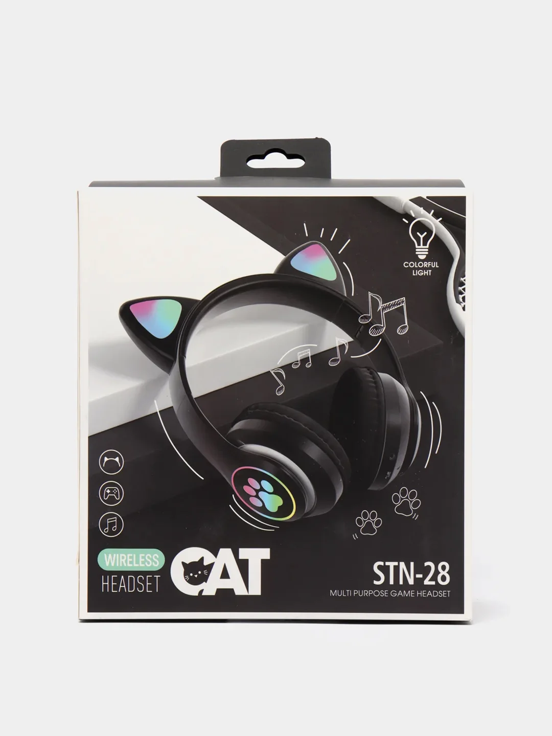 Черный беспроводные Bluetooth наушники c кошачьими ушками cat EAR STN-28, светящиеся