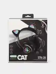 Черный беспроводные Bluetooth наушники c кошачьими ушками cat EAR STN-28, светящиеся