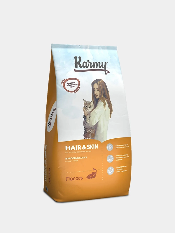 Сухой корм KARMY Hair & Skin Лосось 10 кг., поддерживающий здоровье кожи и шерсти