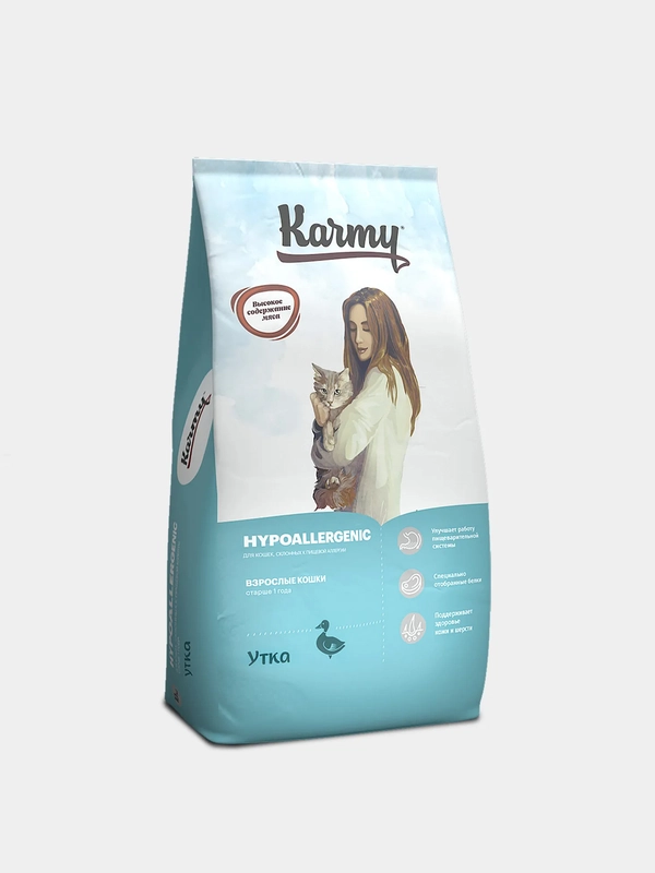 Сухой корм KARMY Hypoallergenic Утка 10 кг. для кошек, склонных к пищевой аллергии