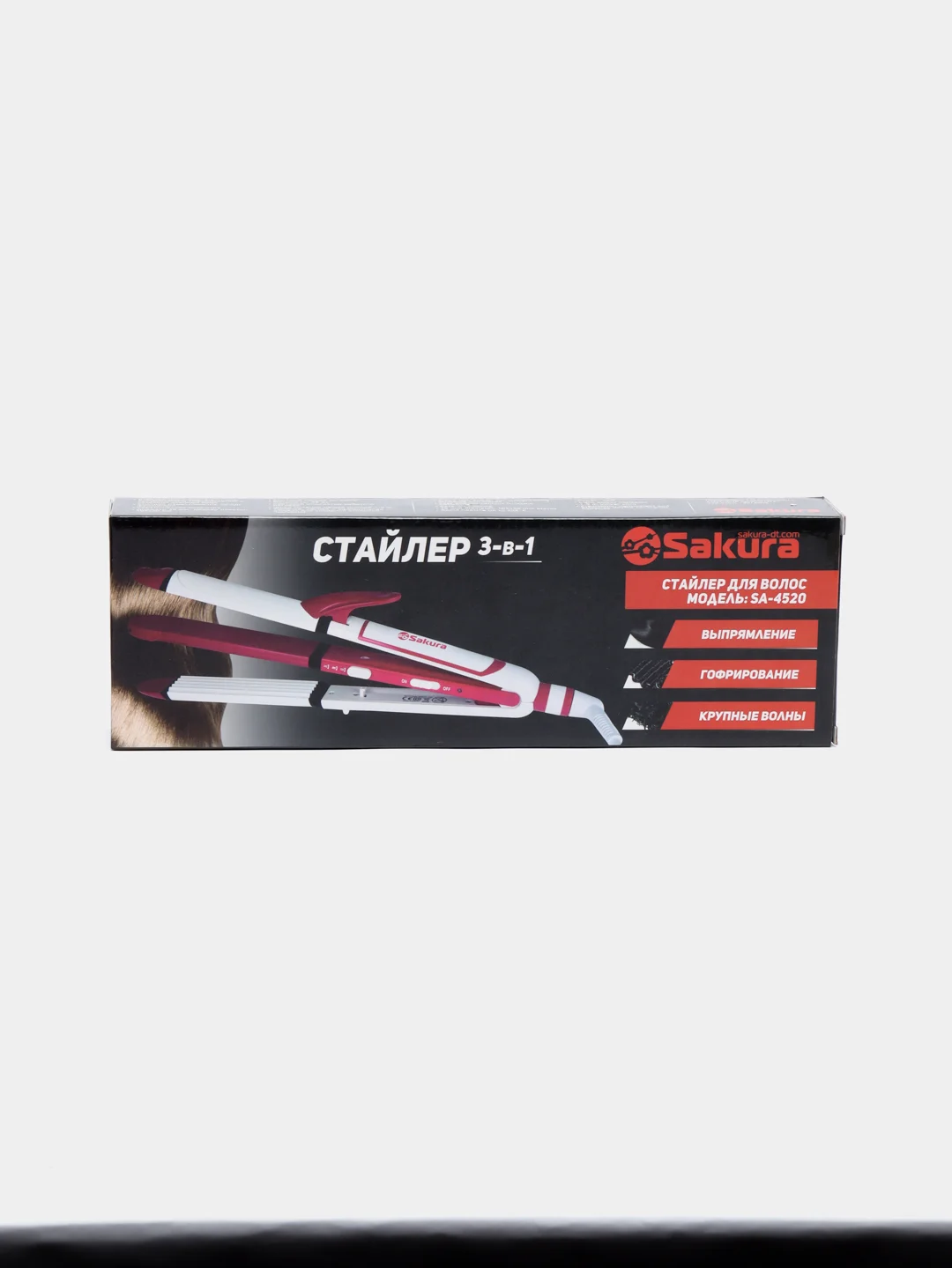 Розовый выпрямитель для волос Sakura SA-4520P, стайлер 3-в-1, 45Вт