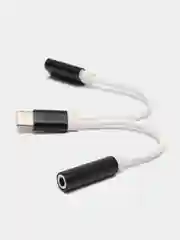 Белый переходник Type-C в AUX мама и USB папа для зарядки