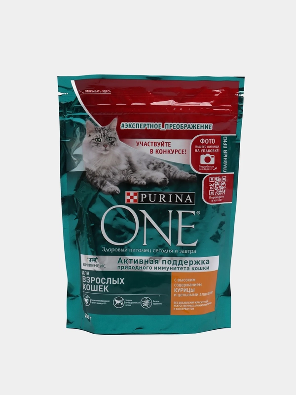 Сухой корм Purina ONE для взрослых кошек, с курицей и цельными злаками, 200 г