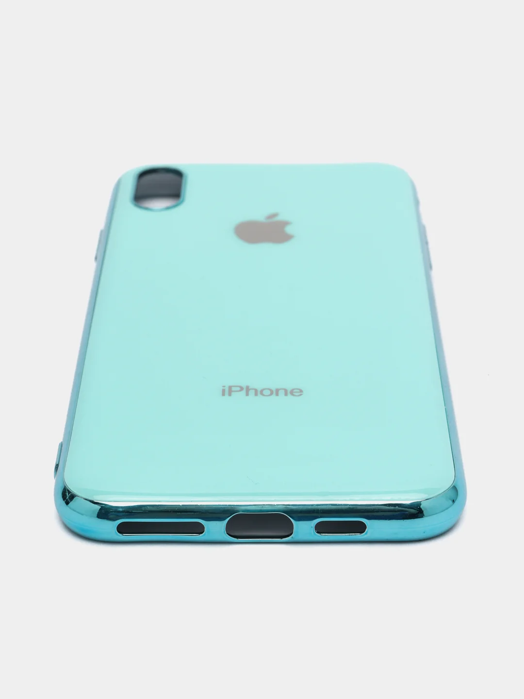 Бирюзовый чехол силиконовый для iPhone Xs Max, цветной, с глянцевой рамкой и логотипом