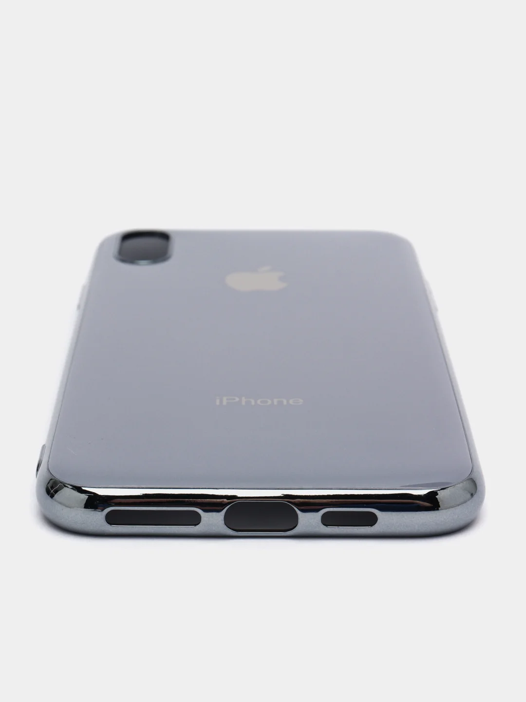 Серый меланж чехол силиконовый для iPhone Xs Max, цветной, с глянцевой рамкой и логотипом