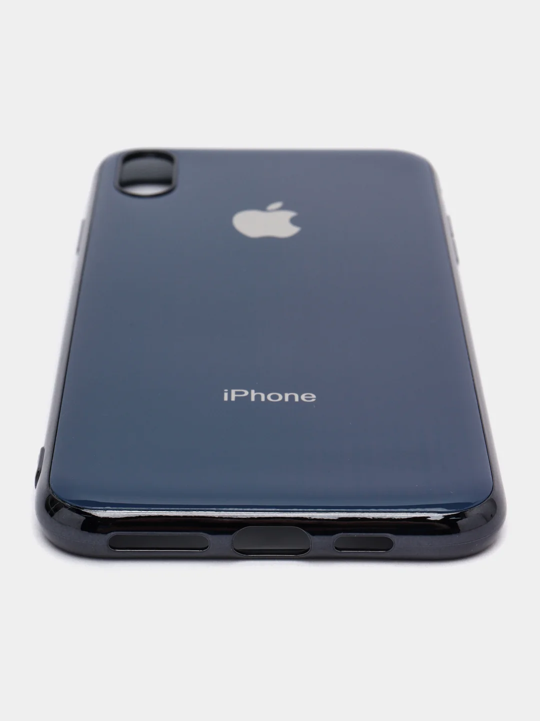 Темно-синий чехол силиконовый для iPhone Xs Max, цветной, с глянцевой рамкой и логотипом
