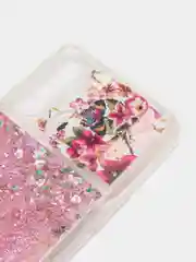 Лавандовый чехол Realme C3 / 5 / 6i силиконовый переливающийся жидкий с блестками и защитой камеры