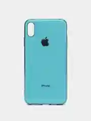 Голубой чехол силиконовый для iPhone Xs Max, цветной, с глянцевой рамкой и логотипом