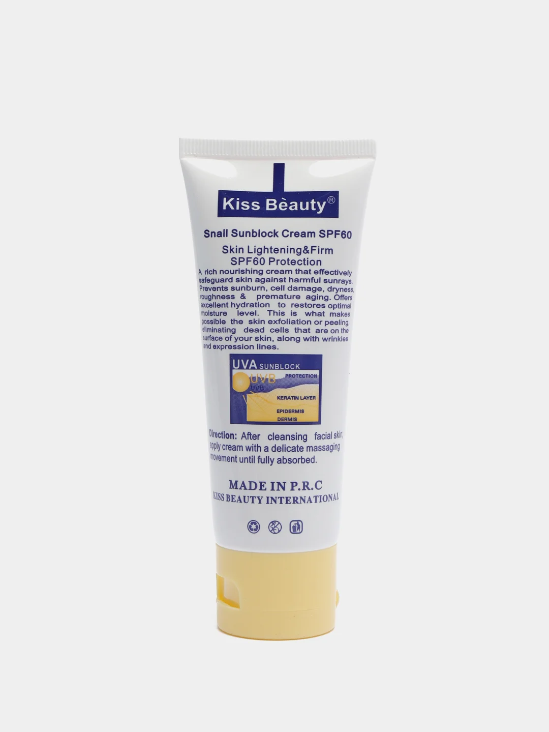 Солнцезащитный крем для лица Kiss Beauty SPF 60 с муцином улитки, крем от загара