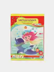 Бумага цветная, двухсторонняя, А4, 10 листов, 10 цветов, золото и серебро