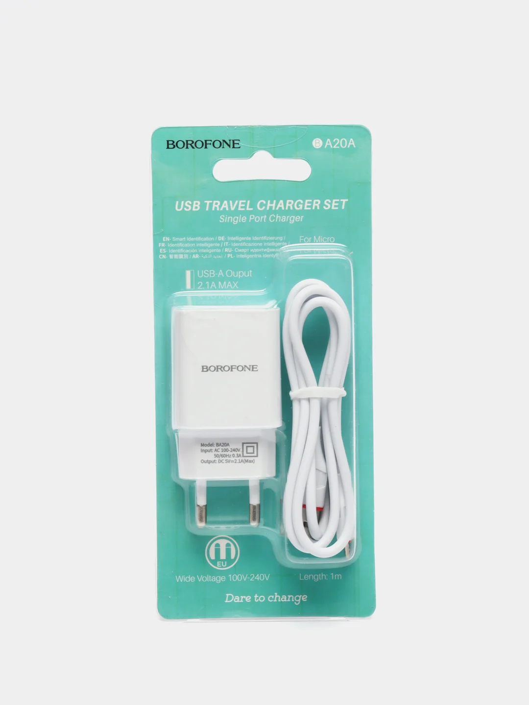 Белый сетевое зарядное устройство Micro USB Borofone BA20A 2.1A