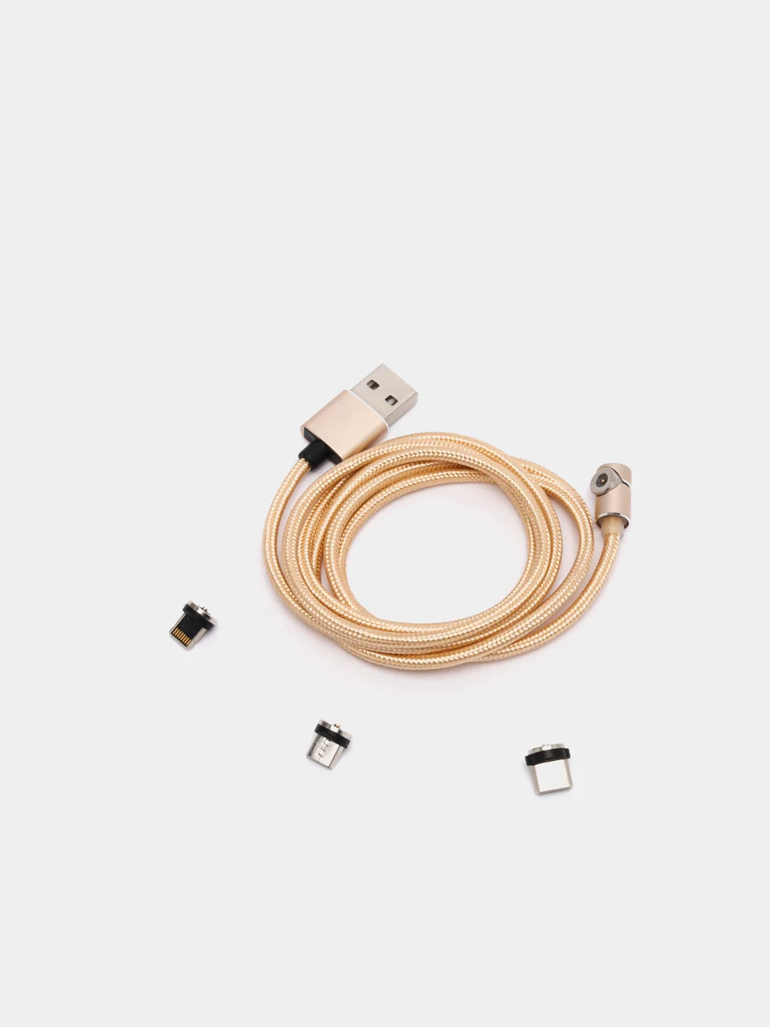 Золотой кабель 3 в 1 с магнитными насадками в комплекте, сменные, Type-C, Android, iPhone