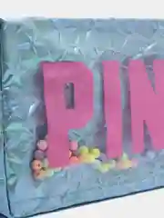 Голубой косметичка PINK на молнии с бусинами
