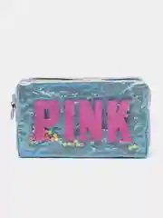 Голубой косметичка PINK на молнии с бусинами
