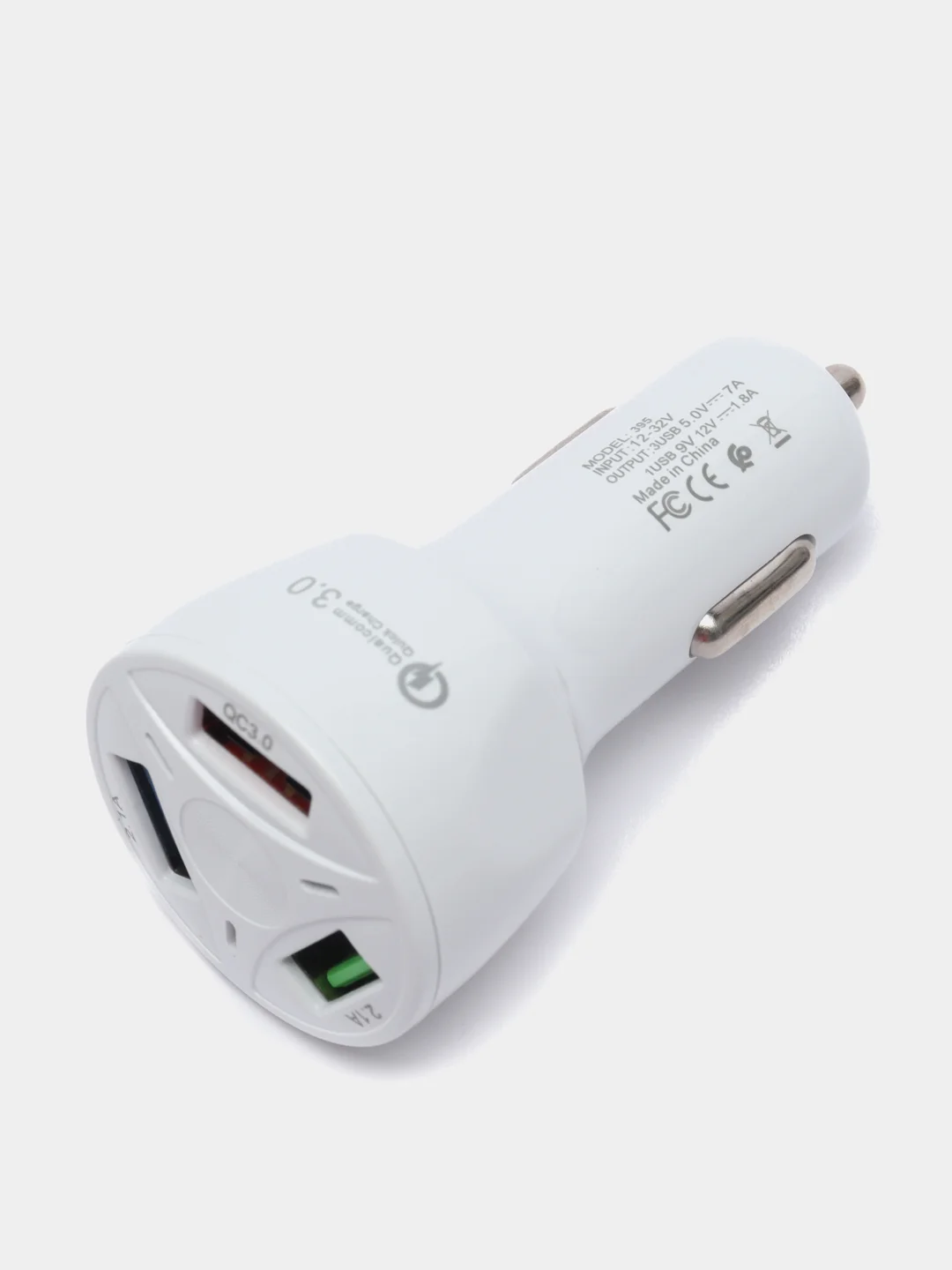 Белый автомобильное зарядное устройство Qualcomm QC 3.0 - 3USB