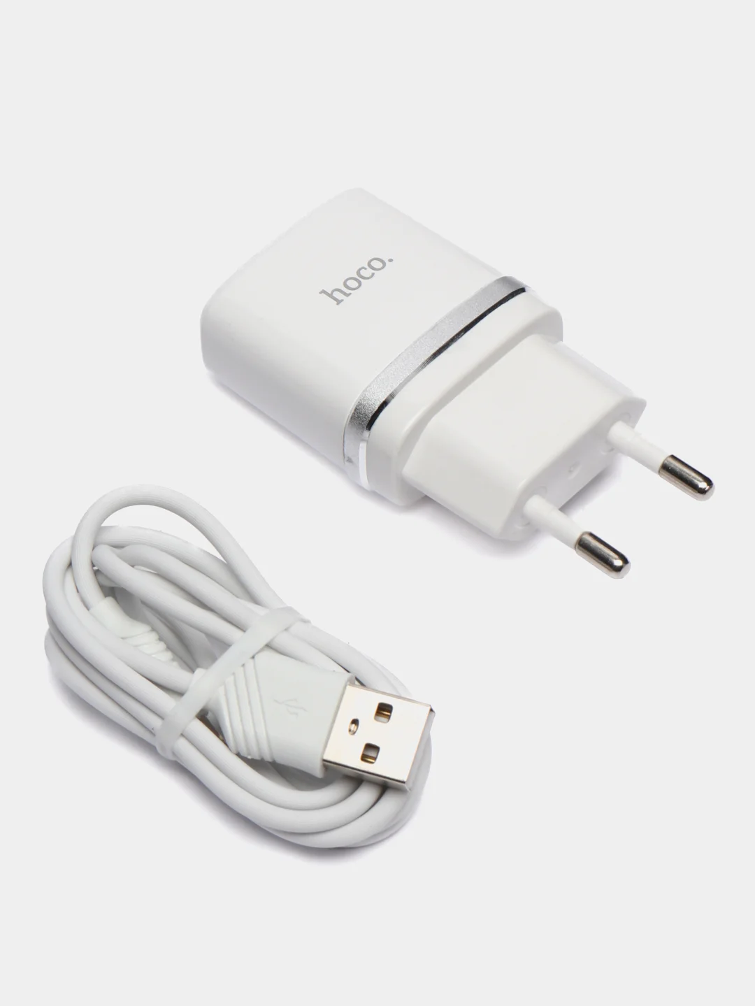 Белый сетевое зарядное устройство Hoco C12 Plus, кабель iPhone Lightning