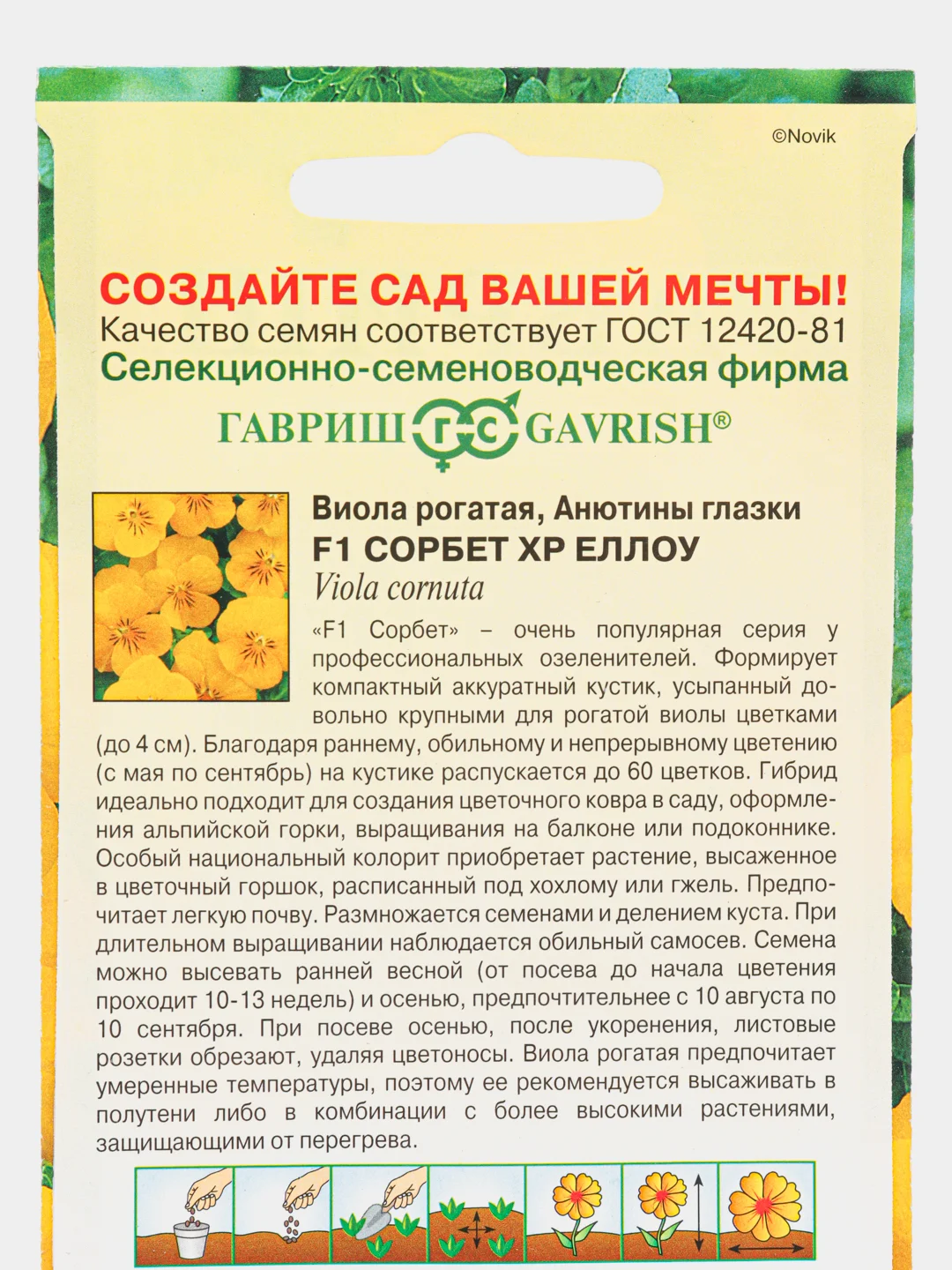 Виола рогатая Сорбет ХР Еллоу (семена) / Гавриш