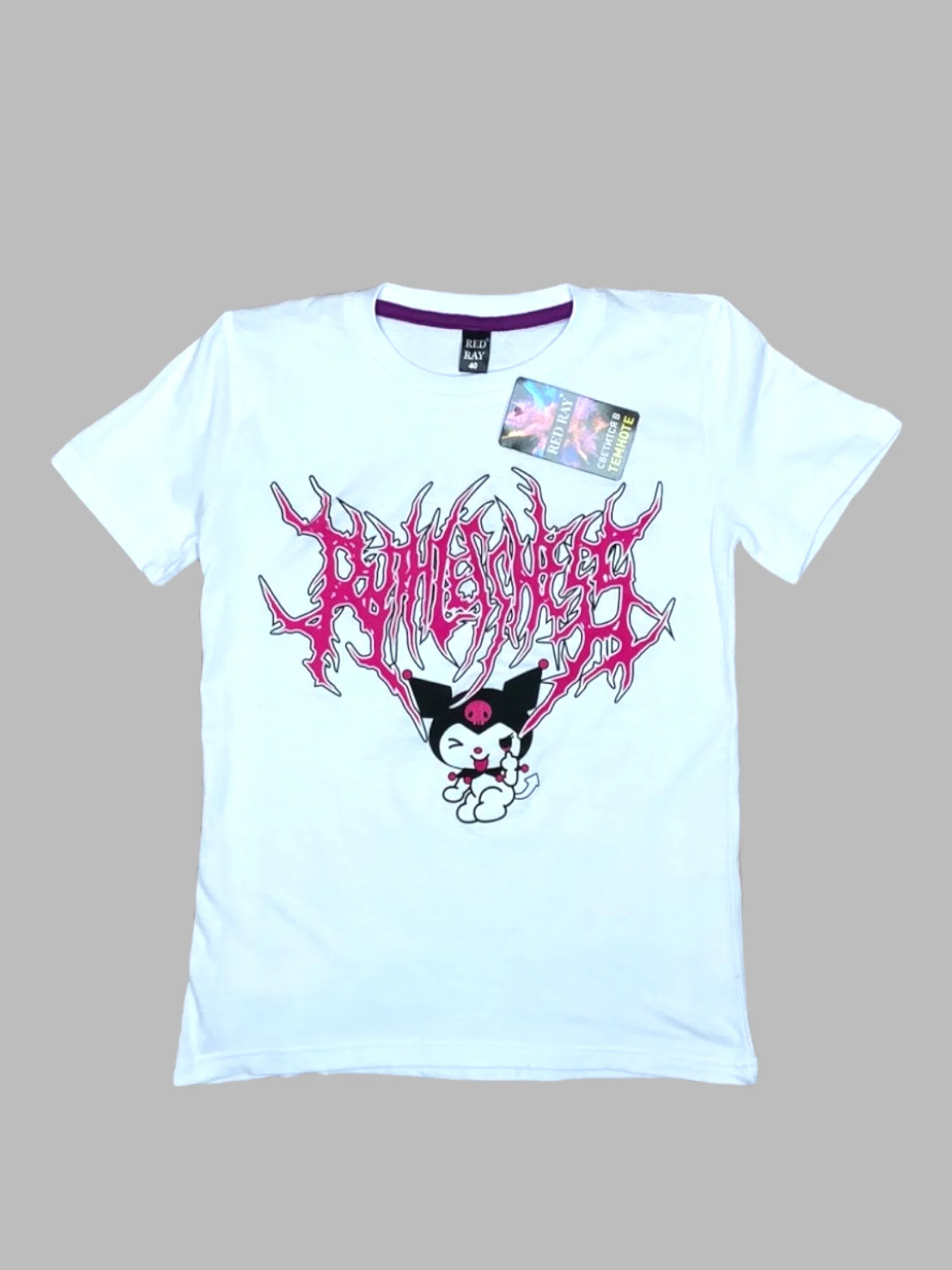 Белый футболка женская светящаяся Hello Kitty "Куроми", аниме Hunter, Evangelion, Атака титанов