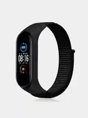 Черный ремешок на липучке для Xiaomi Mi Band 3, 4, 5, 6, 7 Сяоми Ми Банд