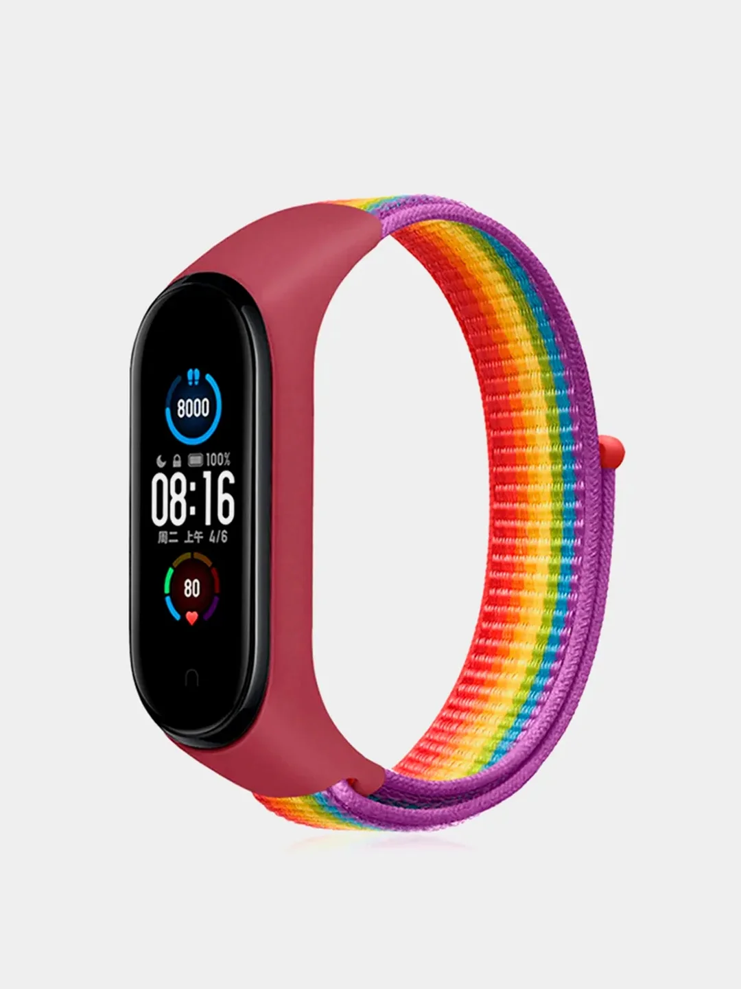 Коралловый меланж ремешок на липучке для Xiaomi Mi Band 3, 4, 5, 6, 7 Сяоми Ми Банд