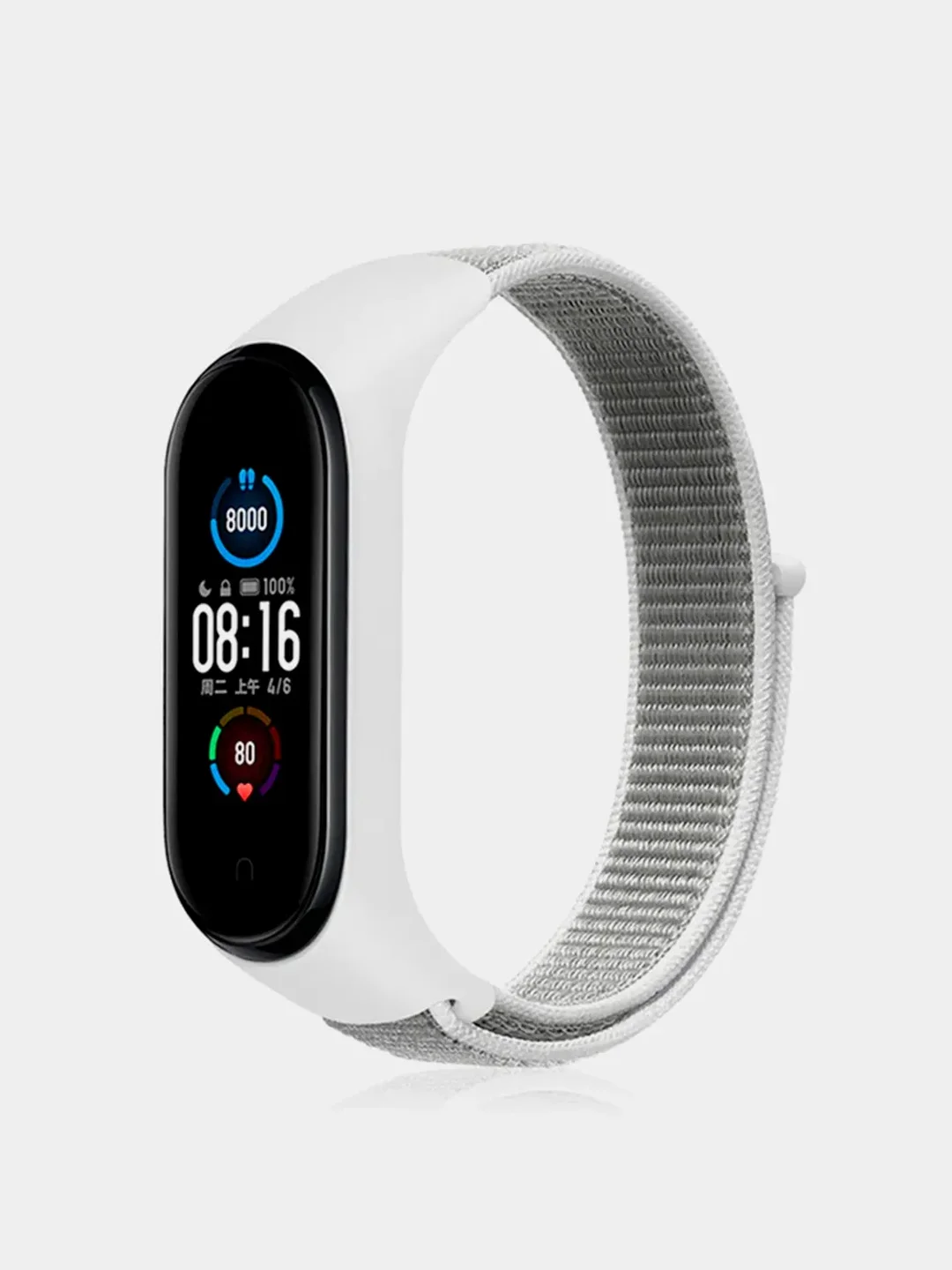 Белый ремешок на липучке для Xiaomi Mi Band 3, 4, 5, 6, 7 Сяоми Ми Банд