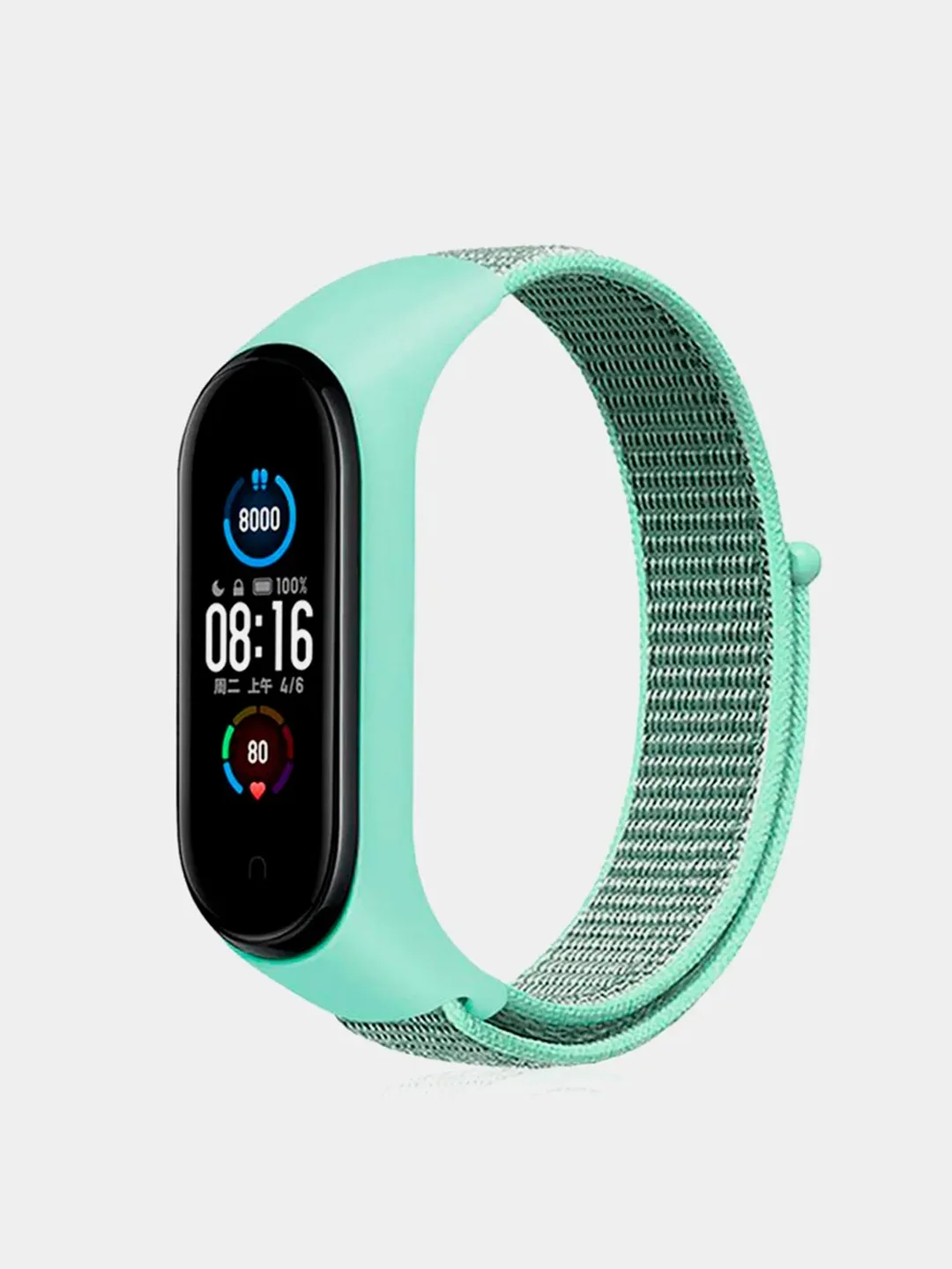 Мятный ремешок на липучке для Xiaomi Mi Band 3, 4, 5, 6, 7 Сяоми Ми Банд