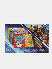 Открытки-раскраски с наклейками. Супермен, Бэтмен и Чудо-женщина. Вместе мы сила