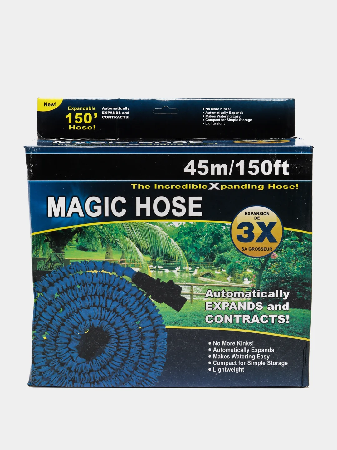 Шланг садовый складной растягивающийся для полива Magic Hose, 45 м, синий