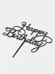 Черный топпер для торт "Happy Birthday"