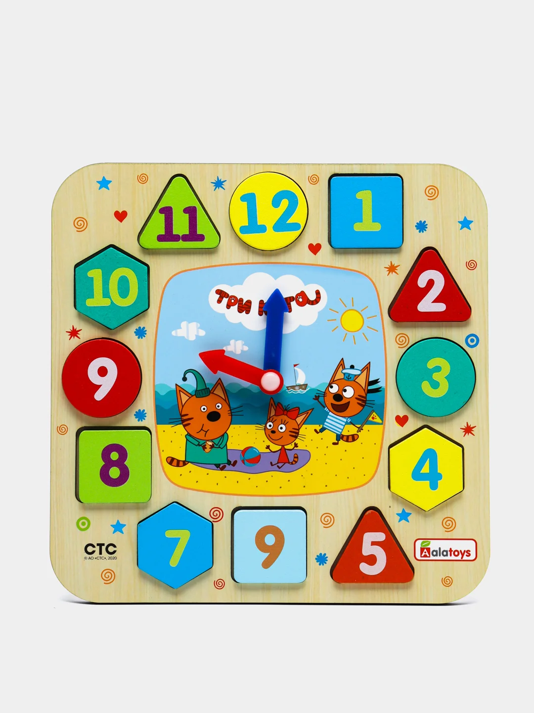 Развивающая деревянная игрушка Часики "Три кота"