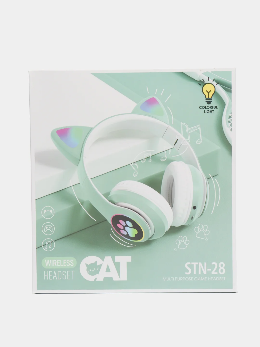 Бирюзовый беспроводные наушники Bluetooth со светящимися кошачьими ушами CAT STN-28