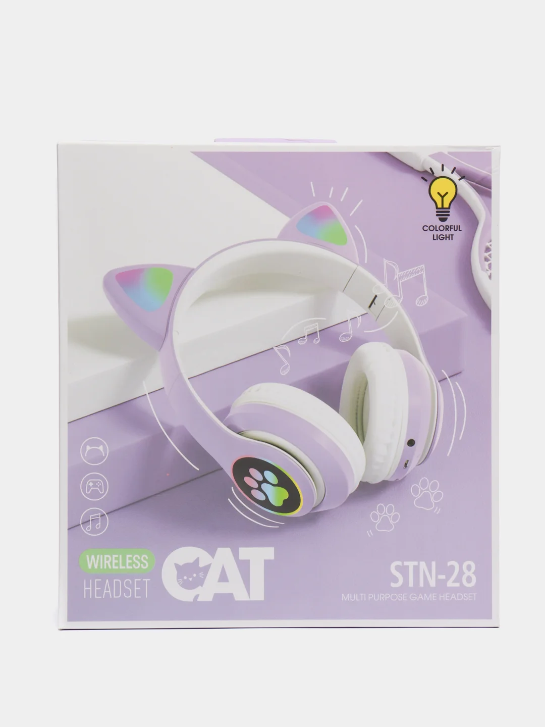 Сиреневый беспроводные наушники Bluetooth со светящимися кошачьими ушами CAT STN-28