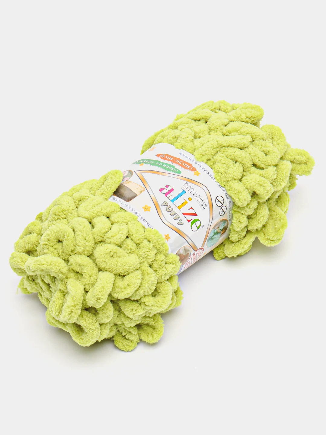 Салатовый пряжа Alize Puffy, петельки большие, микрополиэстер, 100 г, 9 м