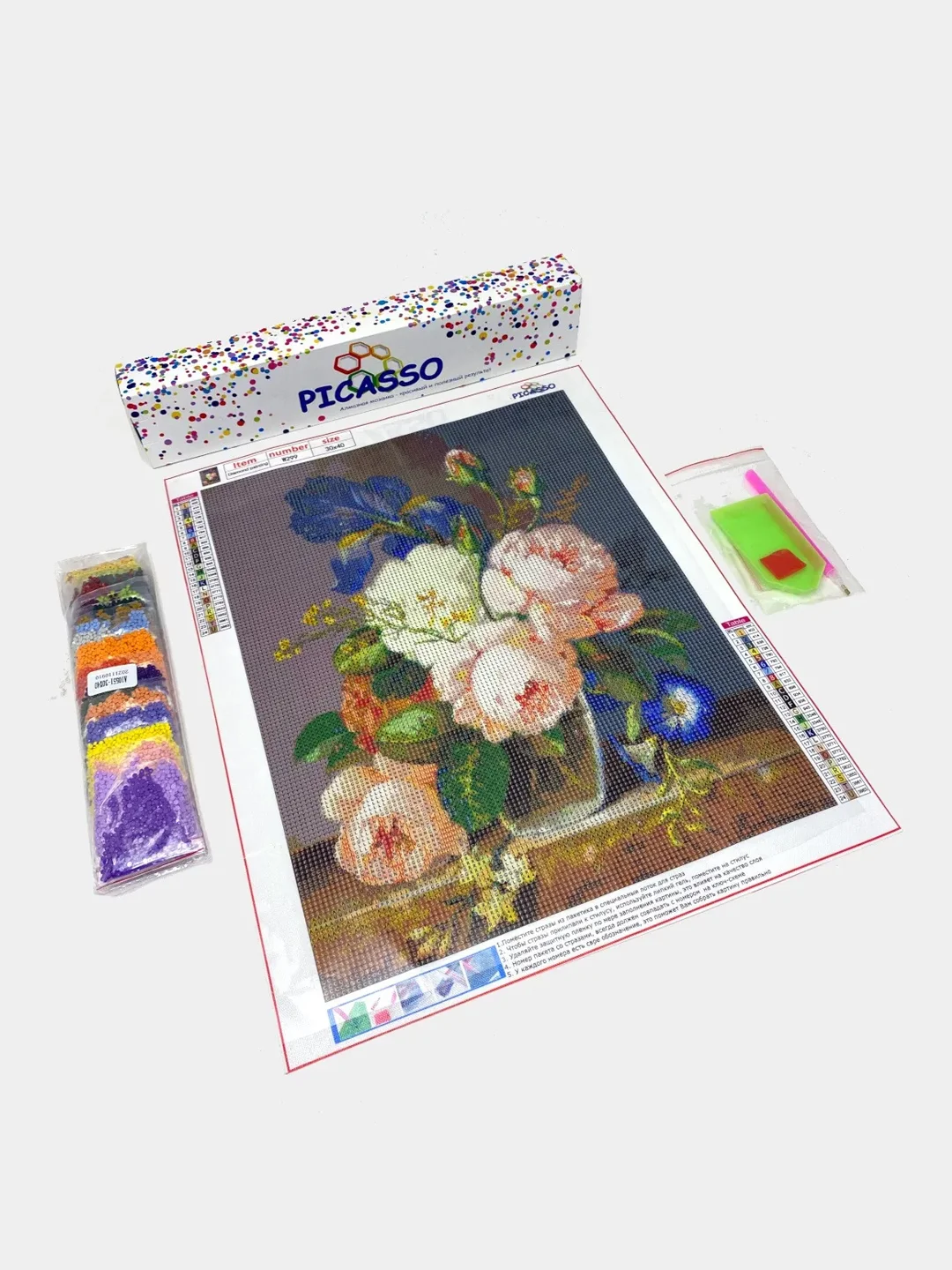 Алмазная мозаика "Цветы" без подрамника, 30*40 см