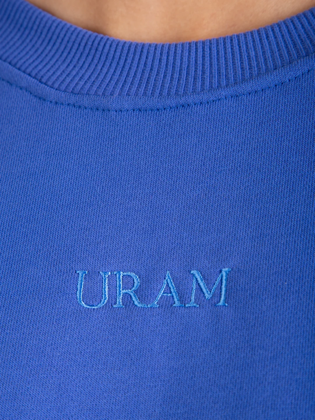 Свитшот оверсайз с принтом вышивкой "URAM", синий, без начеса