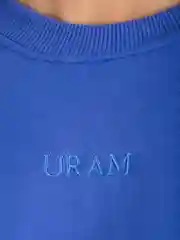 Свитшот оверсайз с принтом вышивкой "URAM", синий, без начеса