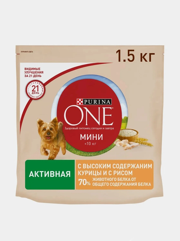 Сухой корм Purina ONE МИНИ для собак мелких пород, с содержанием курицы и с рисом, 1,5 кг