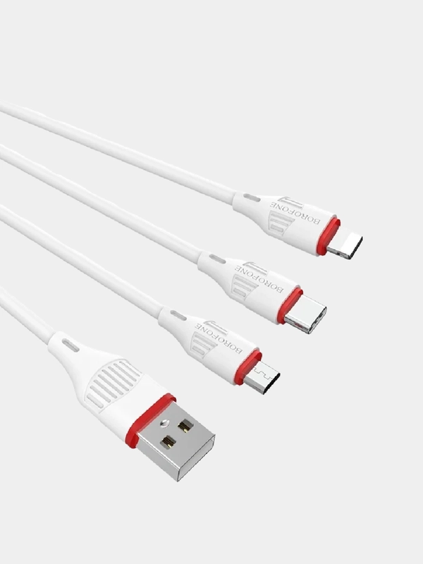 Кабель Borofone BX17, быстрая зарядка 2.4 A, 1 м, Lightning, Type-C, Micro-USB