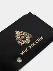 Черный обложка "МЧС России", натуральная кожа