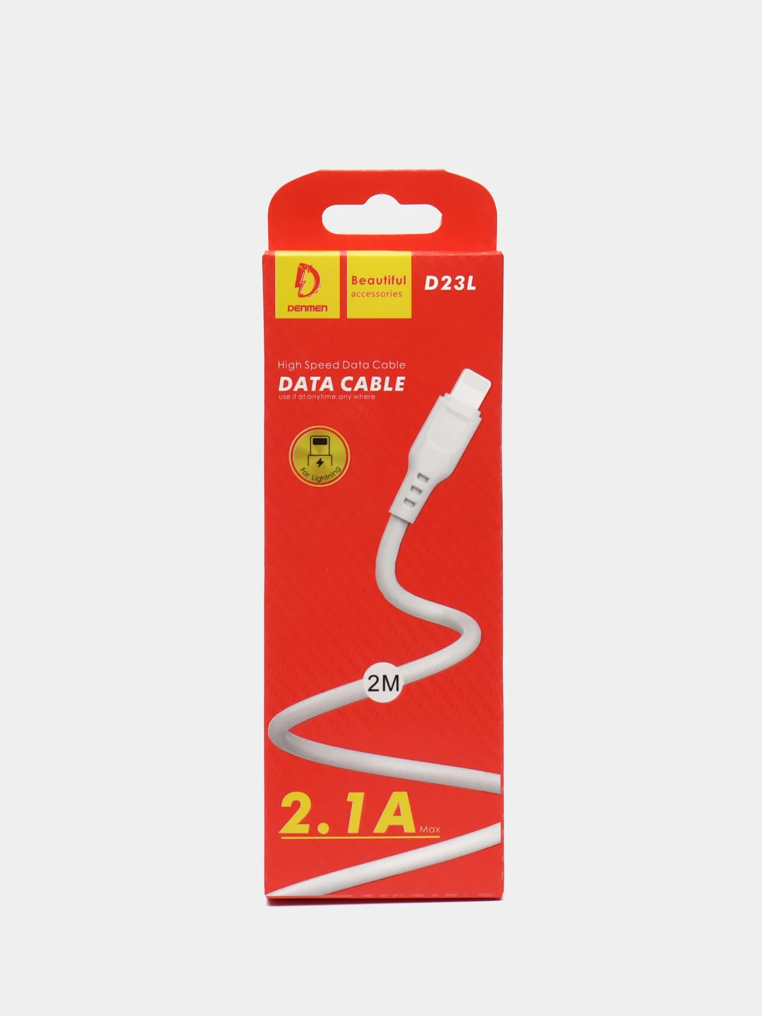 Белый кабель Denmen D23 microUSB, Type-C, Lightning, быстрая зарядка, 2.1 А, 2м